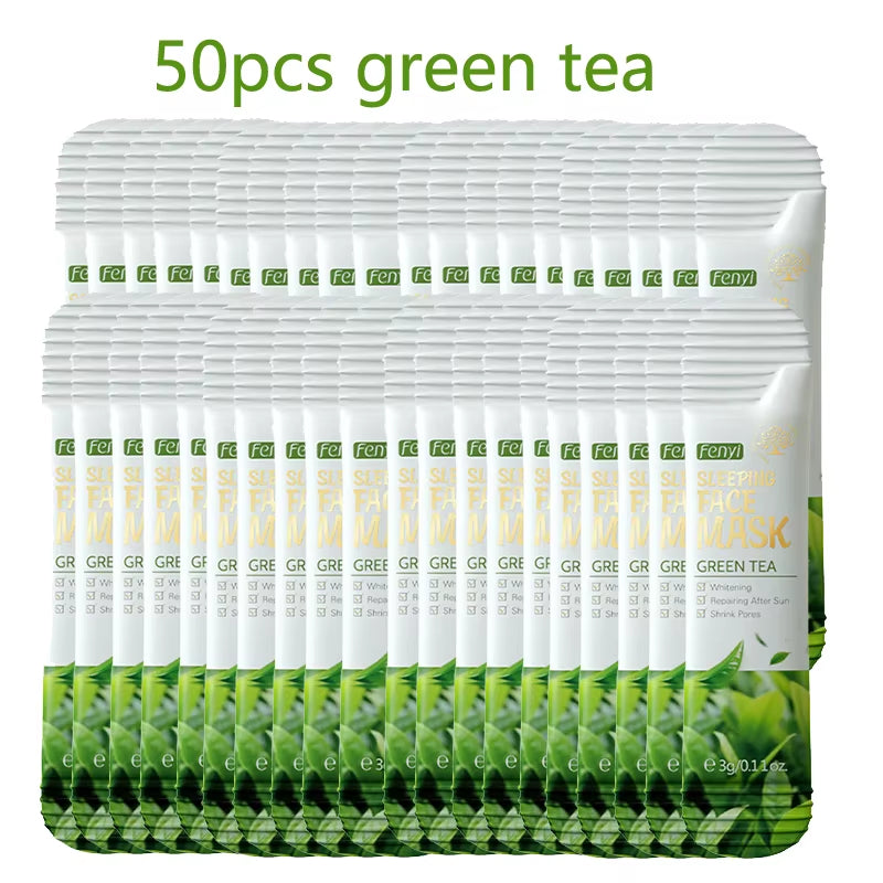50PCS Matcha Moisturizing Sleeping Mask Facial Night Packs Smooth & Tender Skin Hydration Travel Bags Face Skin Care