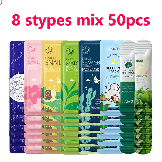 50PCS  Matcha Moisturizing Sleeping Mask Facial Night Packs Smooth & Tender Skin Hydration Travel Bags Face Skin Care