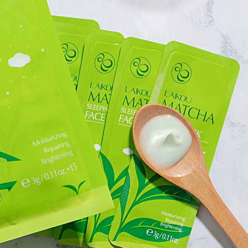 50PCS  Matcha Moisturizing Sleeping Mask Facial Night Packs Smooth & Tender Skin Hydration Travel Bags Face Skin Care