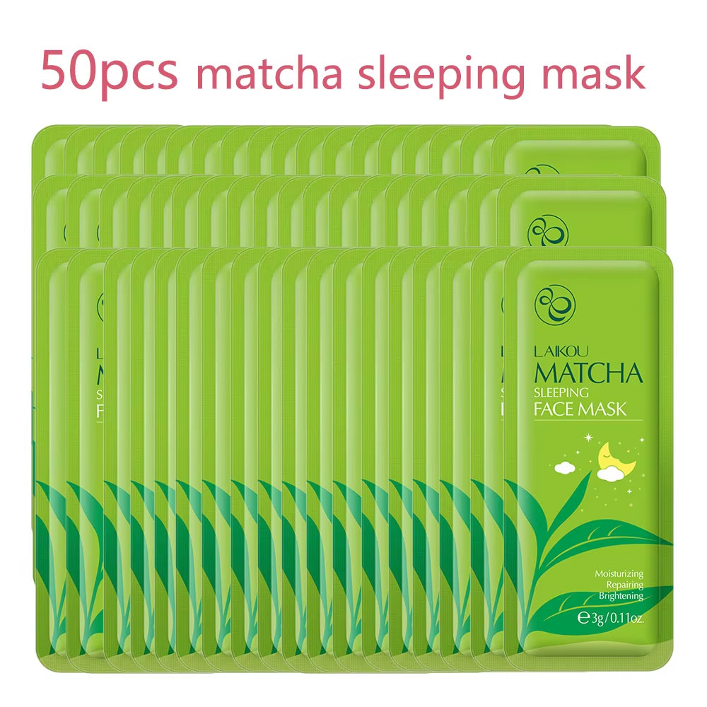 50PCS  Matcha Moisturizing Sleeping Mask Facial Night Packs Smooth & Tender Skin Hydration Travel Bags Face Skin Care
