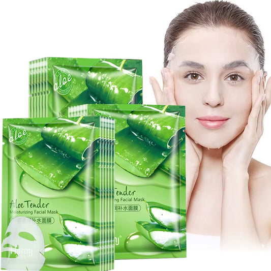 10Pcs Natural Aloe Vera Face Masks Skin Care Moisturizing Brightening Korean Mask Face Lifting Visage Facial Mask for Beauty