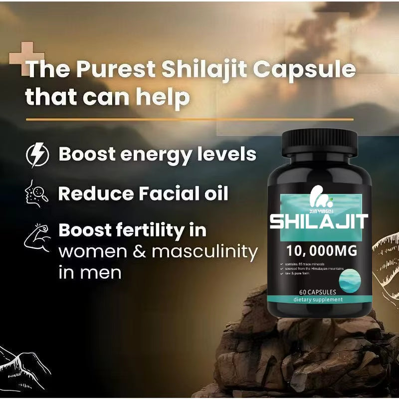 Pure Himalayan Shilajit Contains over 85 Trace Minerals Such as Fulvic Acid, Providing Immune Support in 60 Capsules