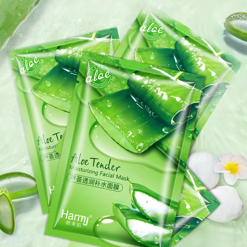 10Pcs Natural Aloe Vera Face Masks Skin Care Moisturizing Brightening Korean Mask Face Lifting Visage Facial Mask for Beauty