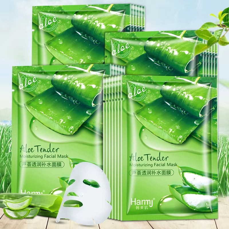 10Pcs Natural Aloe Vera Face Masks Skin Care Moisturizing Brightening Korean Mask Face Lifting Visage Facial Mask for Beauty