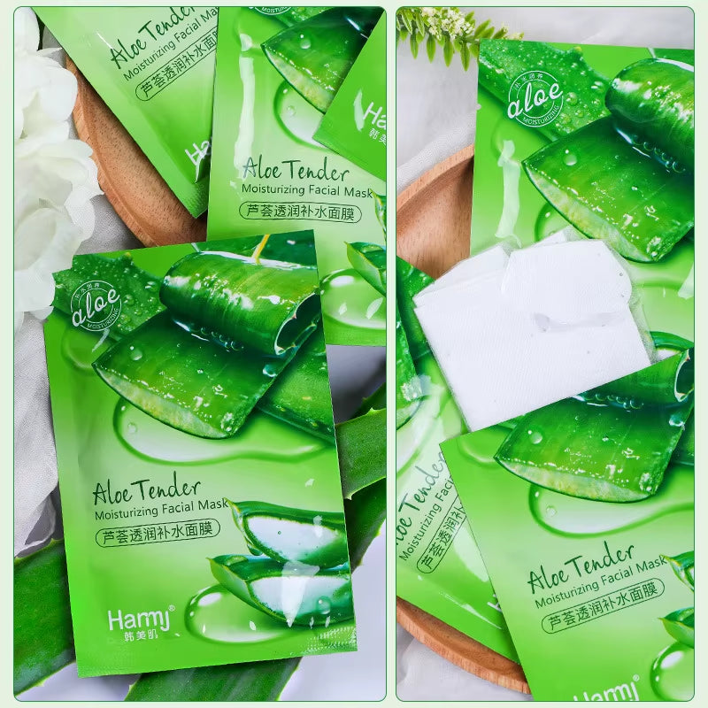 10Pcs Natural Aloe Vera Face Masks Skin Care Moisturizing Brightening Korean Mask Face Lifting Visage Facial Mask for Beauty